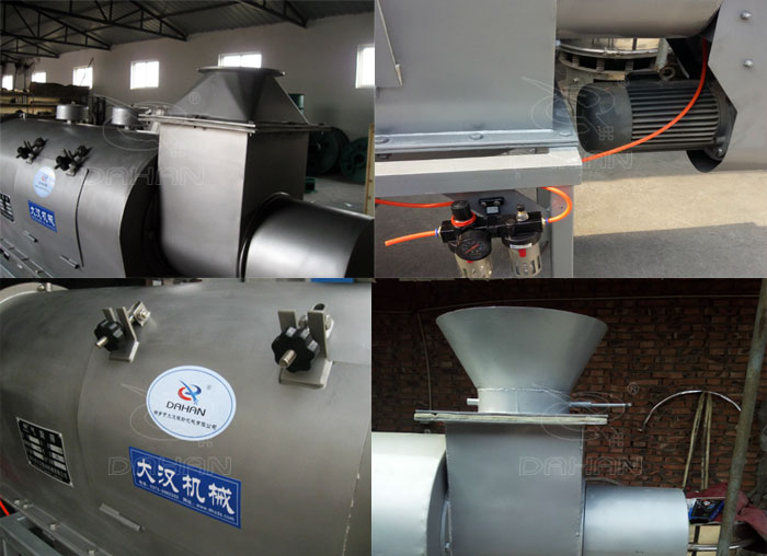 氣旋篩：電機，進料口，氣壓裝置等特寫圖片